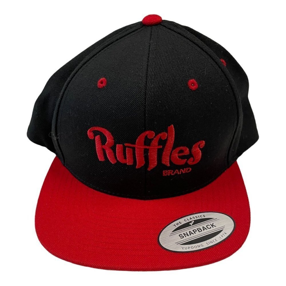Yupoong Ruffles Snapback Hat Mens OSFA Black Red Embroidered Flat Bill Cap